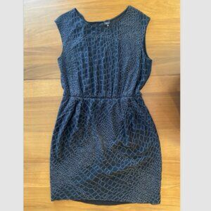 T. Babaton Aritzia Black Silk Dress with Silver Crocodile detail